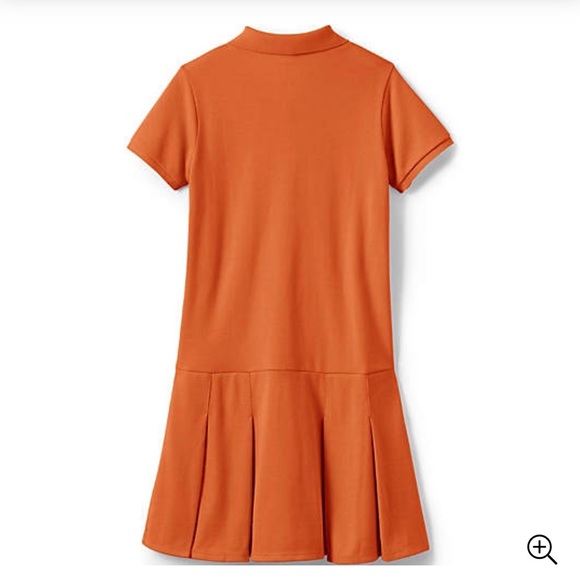 New Land's End Girls 8 School Uniform Polo Dress Pleat Orange Short Sleeve NWOT - Picture 2 of 8